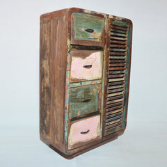 SALVAGE Reclaimed Timber Cabinet Chest of Drawer Multicolour 80x40x120cm