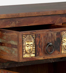 Brass Work Solid Wood Cabinet In Scratch Resistant Distress Finish