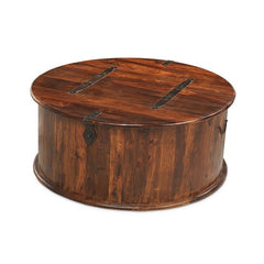 Takat Metal Jali Natural Indian Round Trunk Coffee Table