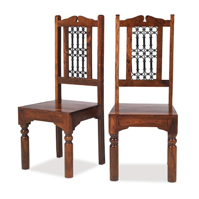 Takat Metal Jali Natural Indian High Back Chair - Pair