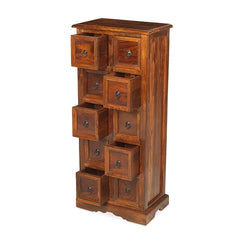 Takat Metal Jali Natural Indian 10 Drawer CD Cabinet