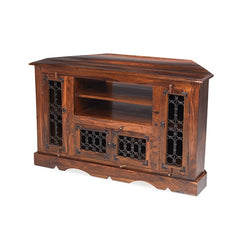 Takat Metal Jali Natural Indian Corner TV Cabinet