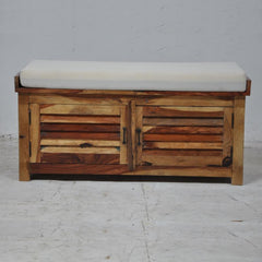 Shutter solid wood storage chest with seat