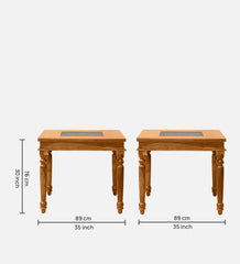 Moroccan Mosaic Mango Wood 4 Seater Dining Set In Rustic Teak Finish With Cushioned Chair