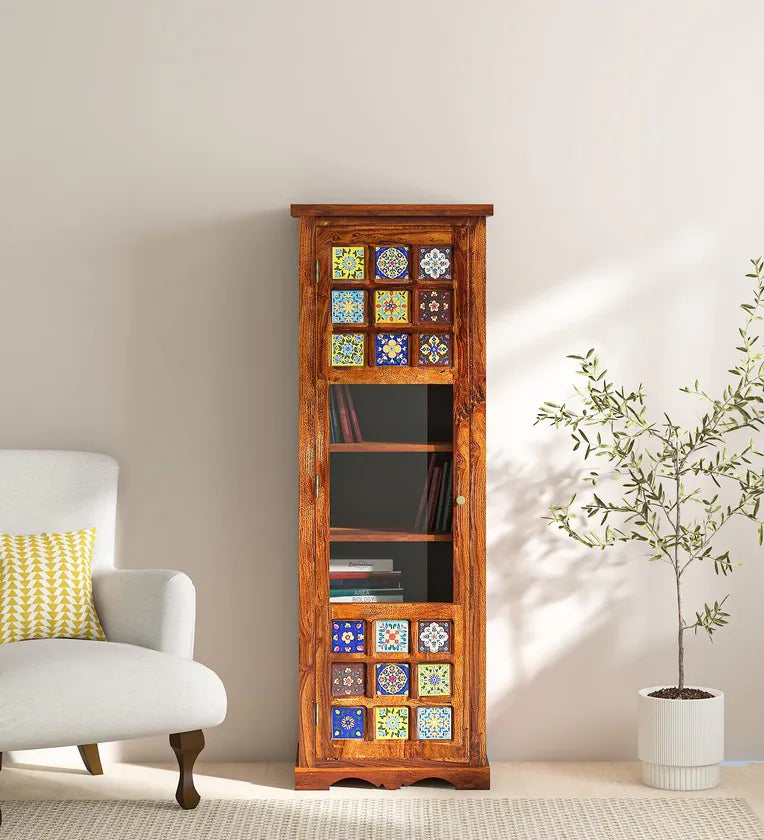 Moroccan Mosaic Handmade Mango Wood Bookcase In Honey Oak Finish