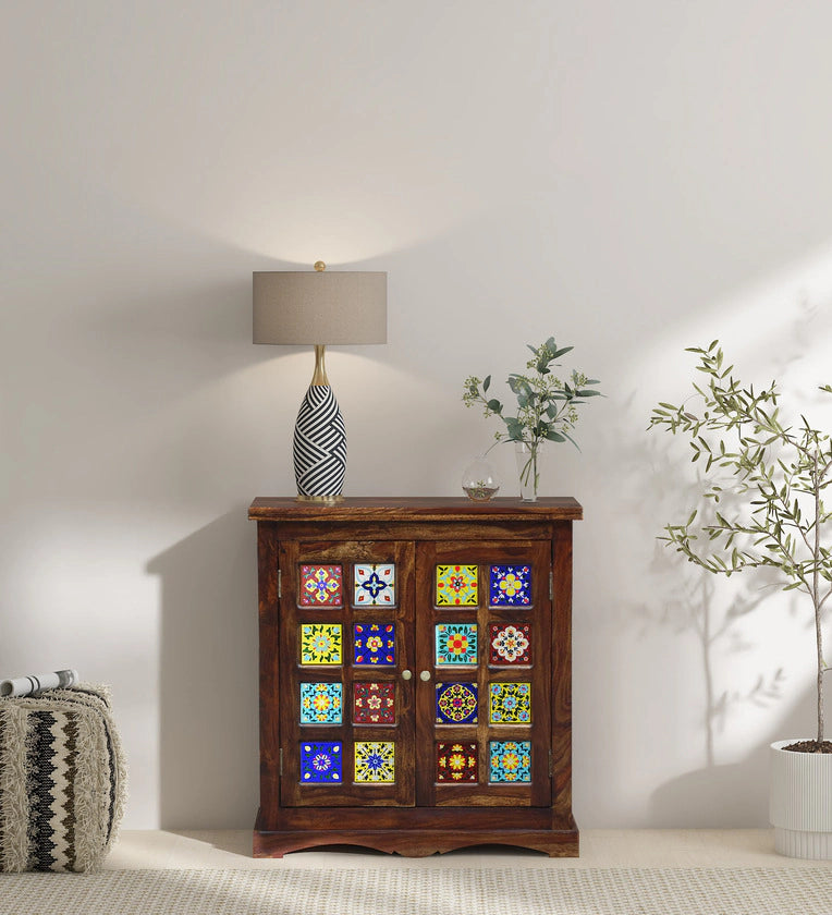 Moroccan Mosaic Handmade Mango Wood Cabinet In Provincial Teak Finish