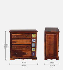 Moroccan Mosaic Mango Wood Chest Of Drawers In Honey Oak Finish