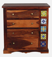 Moroccan Mosaic Mango Wood Chest Of Drawers In Honey Oak Finish