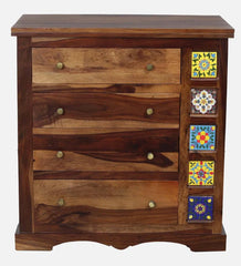 Moroccan Mosaic Mango Wood Chest Of Drawers In Honey Oak Finish