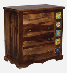 Moroccan Mosaic Mango Wood Chest Of Drawers In Honey Oak Finish