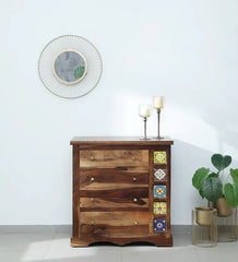 Moroccan Mosaic Mango Wood Chest Of Drawers In Honey Oak Finish