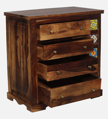 Moroccan Mosaic Mango Wood Chest Of Drawers In Honey Oak Finish