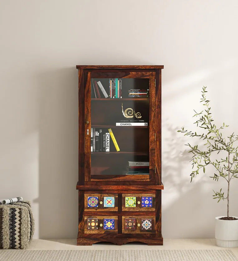 Moroccan Mosaic Handmade Mango Wood Bookcase In Provincial Teak Finish