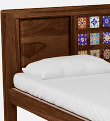 Moroccan Mosaic Mango Wood Queen Size Bed In Provincial Teak Finish