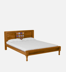 Moroccan Mosaic Mango Wood Queen Size Bed In Rustic Teak Finish