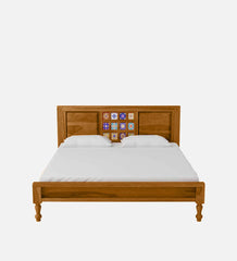 Moroccan Mosaic Mango Wood Queen Size Bed In Rustic Teak Finish