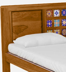 Moroccan Mosaic Mango Wood Queen Size Bed In Rustic Teak Finish