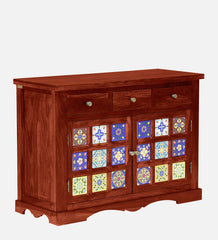 Moroccan Mosaic Handmade Mango Wood Sideboard In Provincial Honey Oak Finish