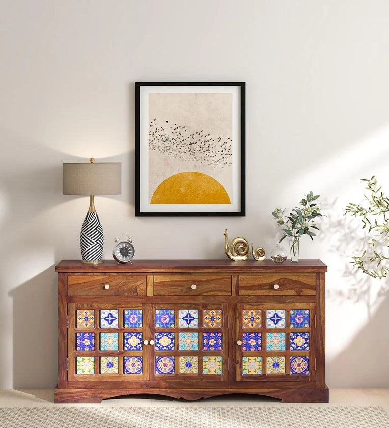 Moroccan Mosaic Handmade Mango Wood Sideboard In Provincial Teak Finish