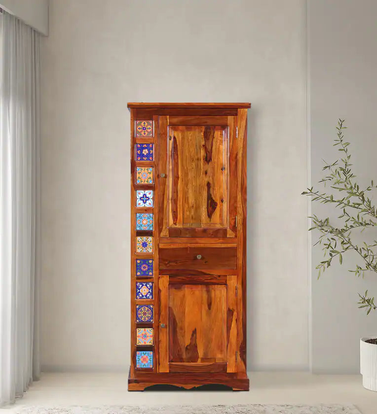 Moroccan Mosaic Mango Wood 1 Door Wardrobe In Honey Oak Finish