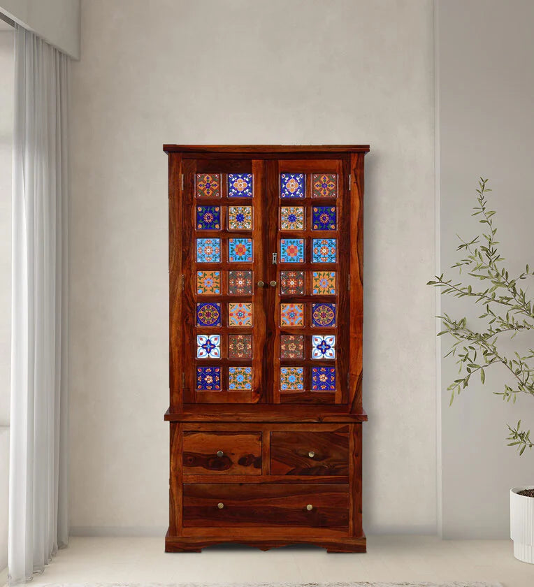 Moroccan Mosaic Mango Wood 2 Door Wardrobe In Honey Oak Finish