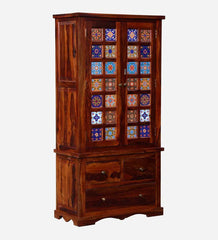 Moroccan Mosaic Mango Wood 2 Door Wardrobe In Honey Oak Finish