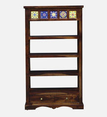 Moroccan Mosaic Handmade Mango Wood Book Shelf In Teak Finish