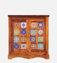 Moroccan Mosaic Handmade Mango Wood Cabinet In Provincial Honey Oak Finish