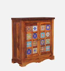 Moroccan Mosaic Handmade Mango Wood Cabinet In Provincial Honey Oak Finish