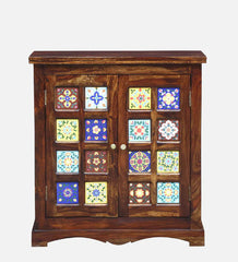 Moroccan Mosaic Handmade Mango Wood Cabinet In Provincial Teak Finish