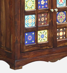 Moroccan Mosaic Handmade Mango Wood Cabinet In Provincial Teak Finish