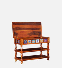 Moroccan Mosaic Mango Wood Console Table In Honey Oak Finish