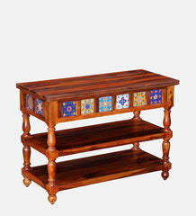 Moroccan Mosaic Mango Wood Console Table In Honey Oak Finish