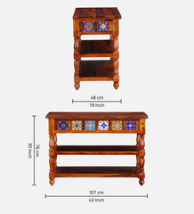 Moroccan Mosaic Mango Wood Console Table In Honey Oak Finish