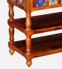 Moroccan Mosaic Mango Wood Console Table In Honey Oak Finish