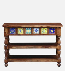 Moroccan Mosaic Sheesham Wood Console Table In Provincial Teak Finish