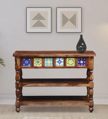 Moroccan Mosaic Mango Wood Console Table In Provincial Teak Finish