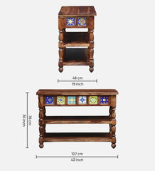 Moroccan Mosaic Sheesham Wood Console Table In Provincial Teak Finish