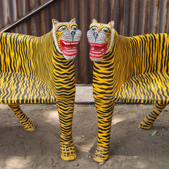 Close-up of tiger-inspired hand-painted decoration