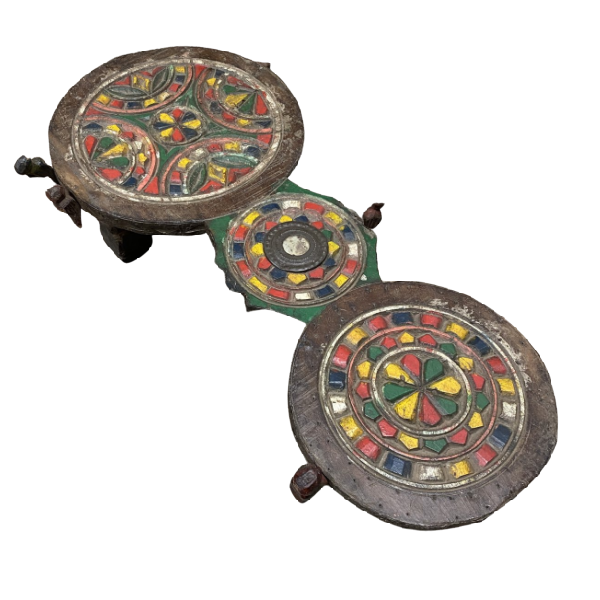 Vintage Hand Carved Painted Ceremonial Double Bajot Table