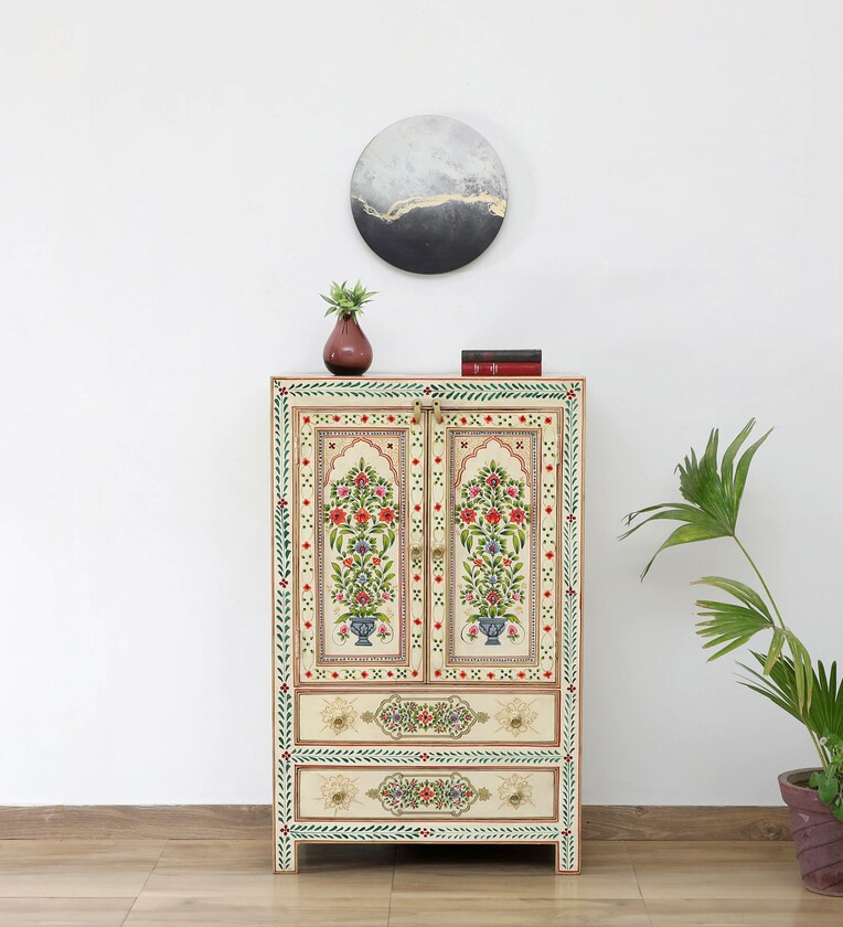 Solid Wood Embossed Cabinet In Multicolour