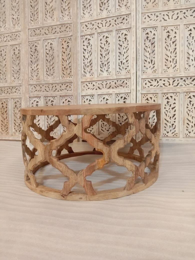 Bristol Indian hand carved Natural round coffee table