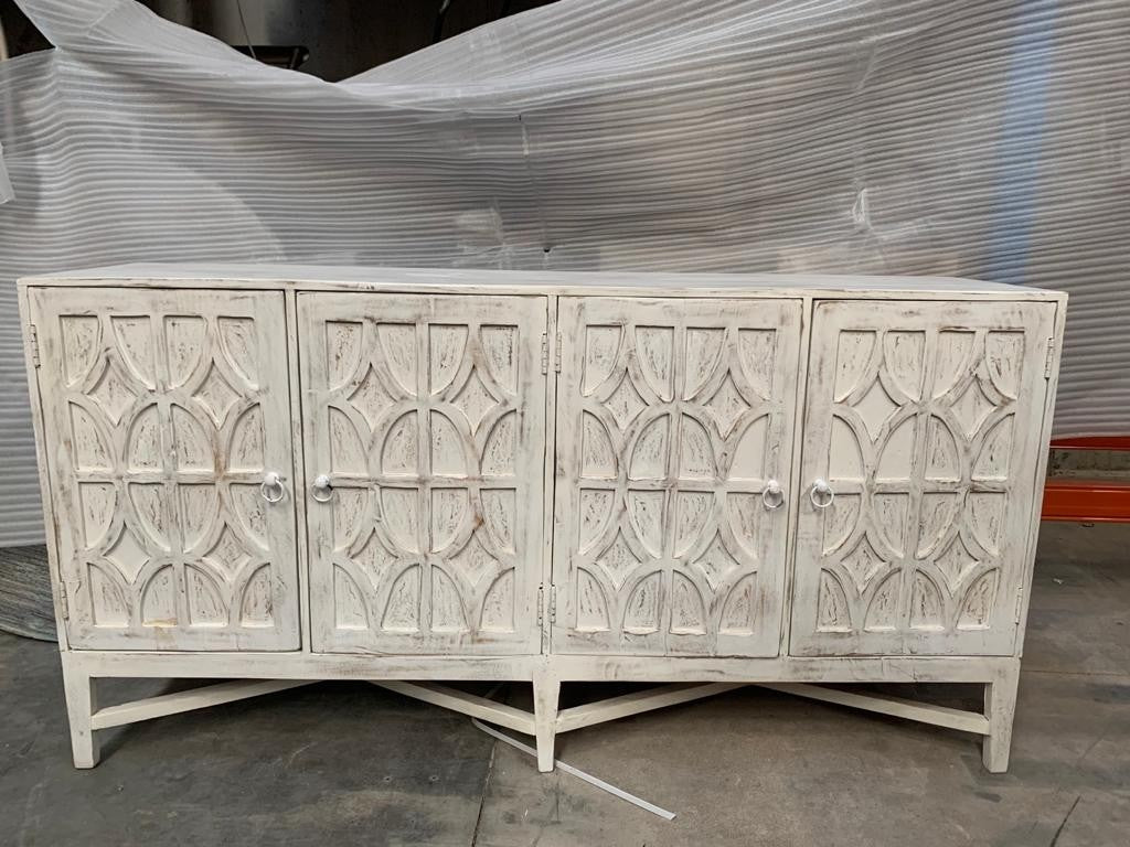 Solid Wood Hand Carved Large Sideboard White 180 cm