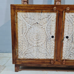 Indian Handmade Carved Solid Hard Wood Carved 3 Doors Sideboard Brown 165X40X95Cm