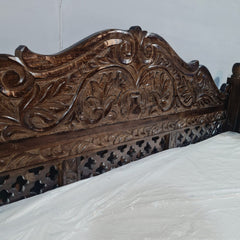 Indian Hand Carved Floral Wooden 3 Seater Daybed 150x80x80cm Brown