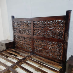 Antique Indian Hand Carved Wooden Floral Bed king