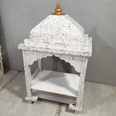 Indian Furniture Mother of Pearl Inlay Temple In White Floral Pattern 90x45x150cm