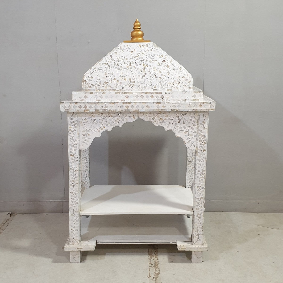 Indian Furniture Mother of Pearl Inlay Temple In White Floral Pattern 90x45x150cm