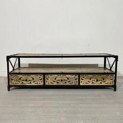 Metal Factory Industrial Indian Solid Wood TV Unit Media Console 150x45x50 cm