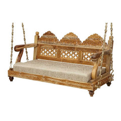 Handmade Indian Furniture Carved Teak Wood Jhula Swing Natural Finish